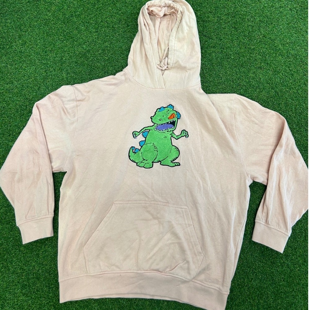Rugrats Reptar Chenille Patch Hoodie Pink Peach Sweatshirt Large